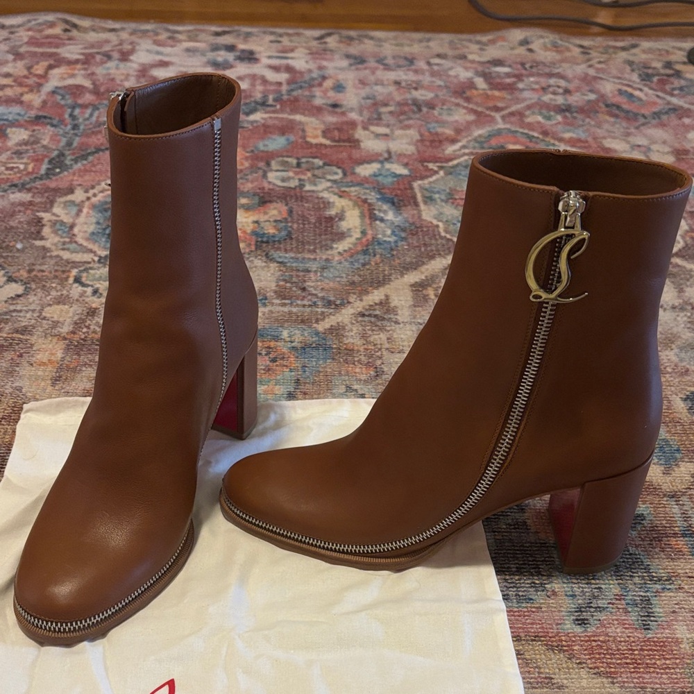 Christian Louboutin Brown Heeled Boots with Red Sole (never worn) - Picture 2 of 6